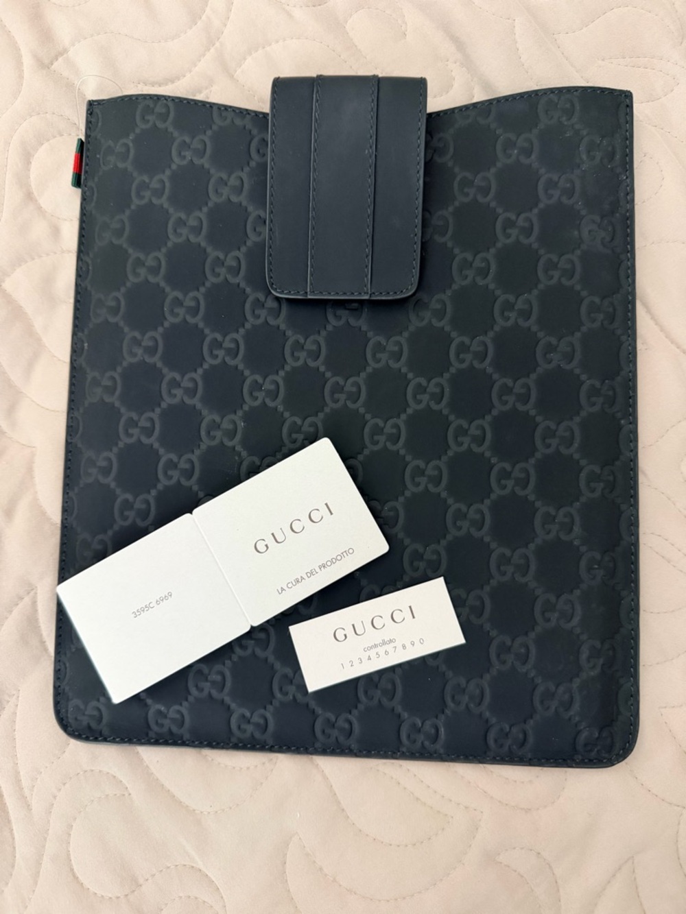 Authentic Gucci Black Leather Guccisima IPad case